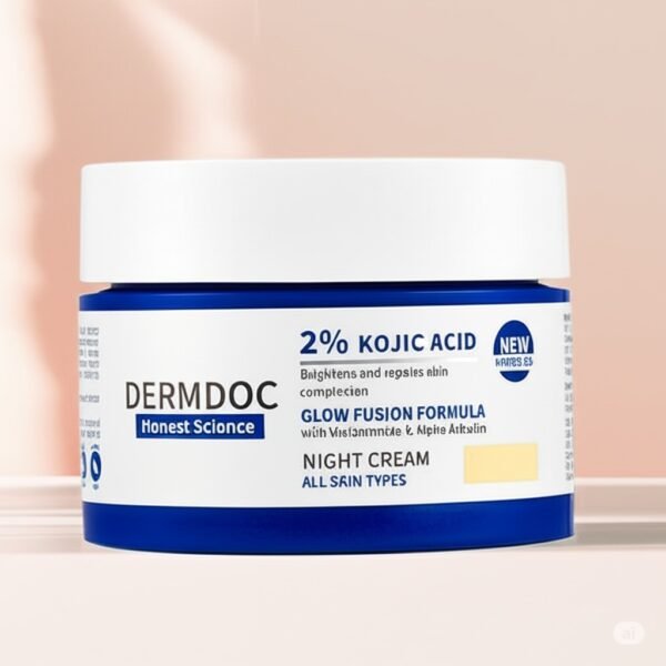 DERMDOC 2% Kojic Acid Glow Fusion Formula Night Cream with Niacinamide & Alpha Arbutin for Skin Brightening (50 gm) | Face Cream I Night Cream I Kojic Acid Brightening Cream I Glowing Skin